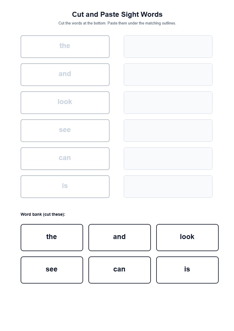 Sight Word Cut and Paste — free printable template preview