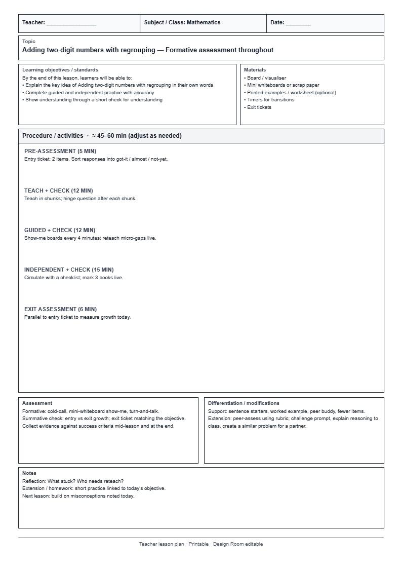 Lesson Plan 17: Formative assessment throughout
