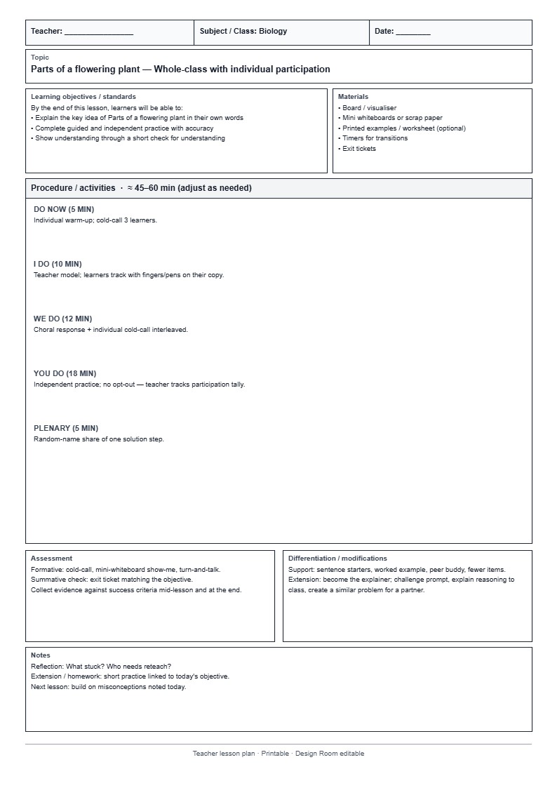 Lesson Plan 19: Whole-class with individual participation
