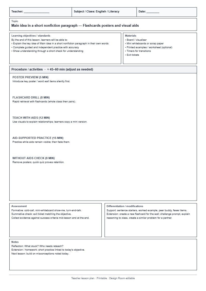 Lesson Plan 21: Flashcards posters and visual aids