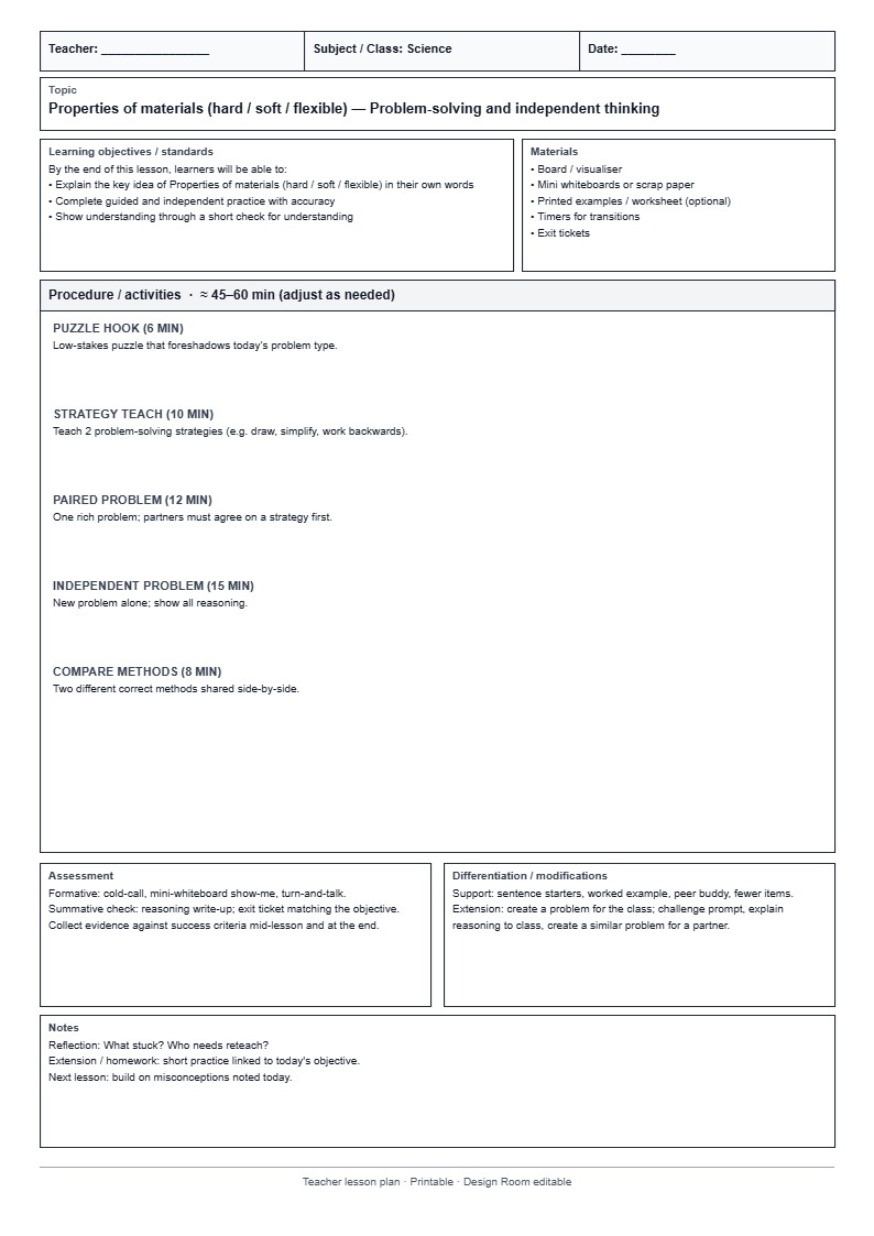 Lesson Plan 23: Problem-solving and independent thinking