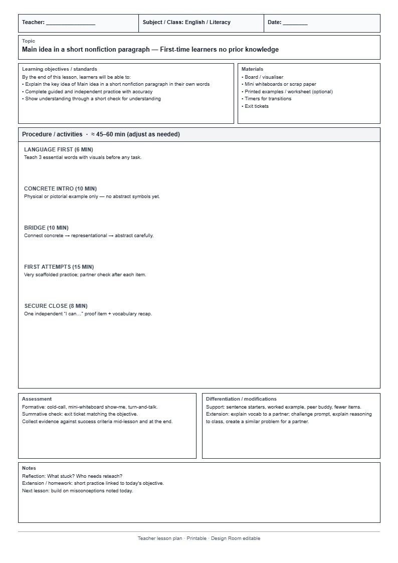 Lesson Plan 26: First-time learners no prior knowledge
