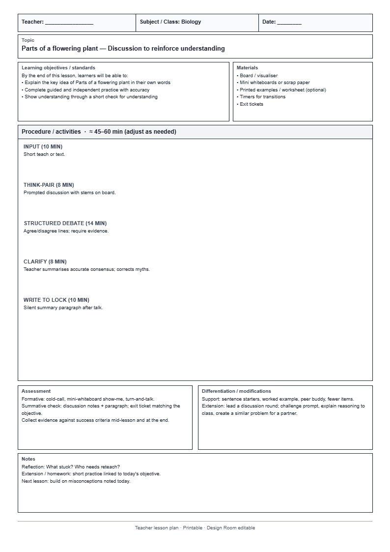 Lesson Plan 29: Discussion to reinforce understanding