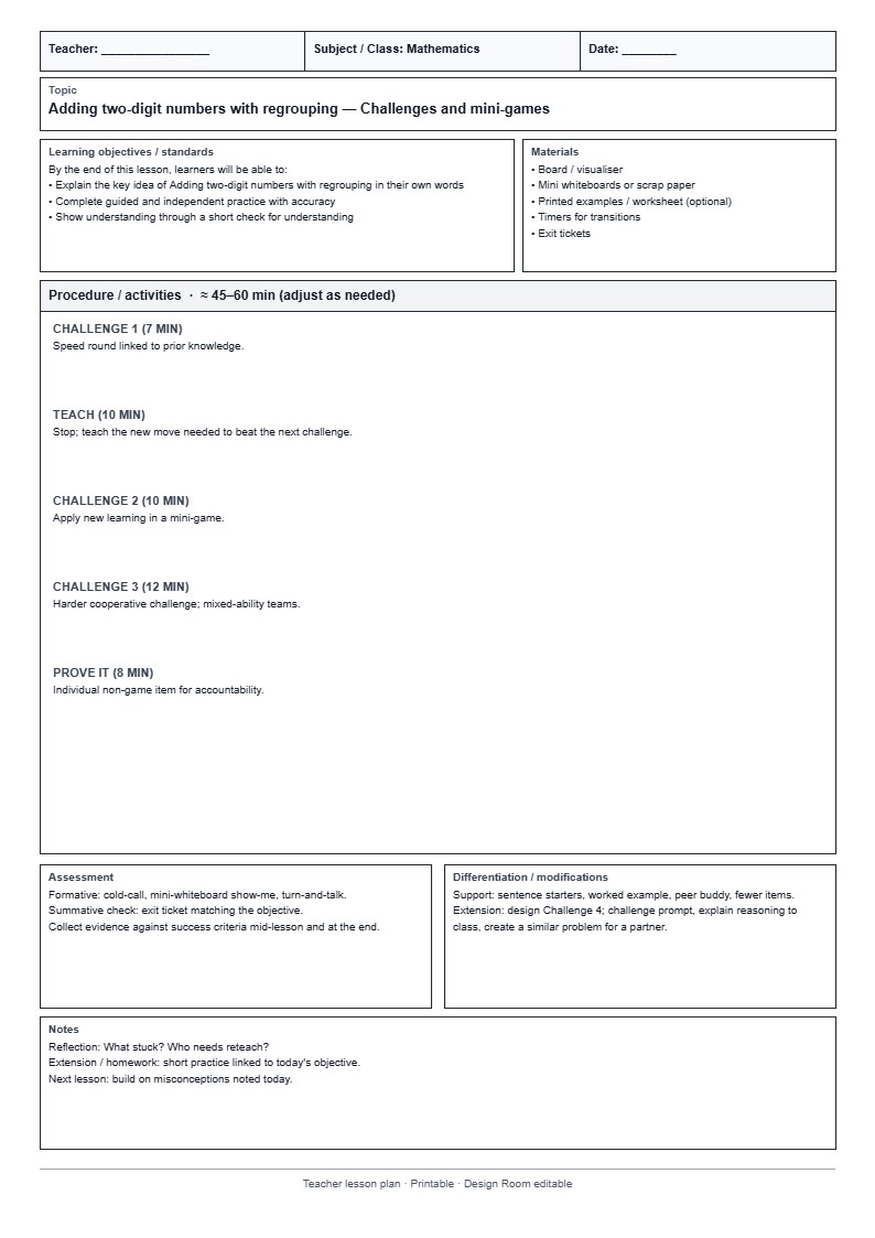 Lesson Plan 32: Challenges and mini-games