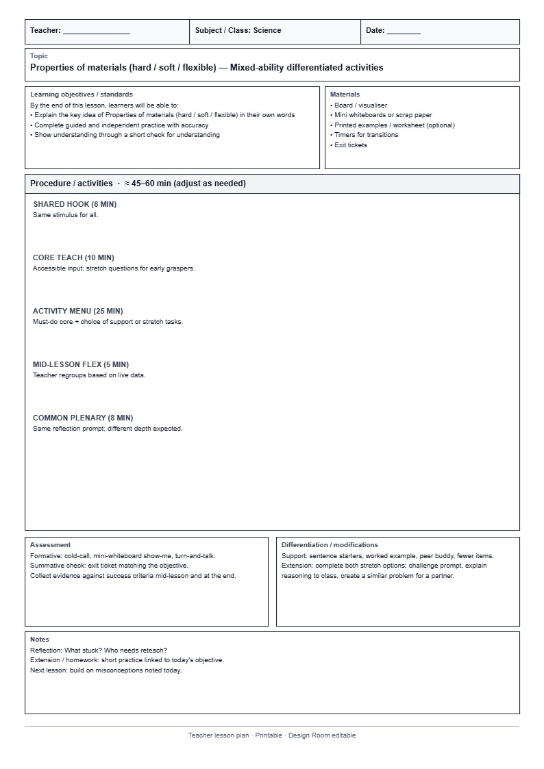 Lesson Plan 33: Mixed-ability differentiated activities