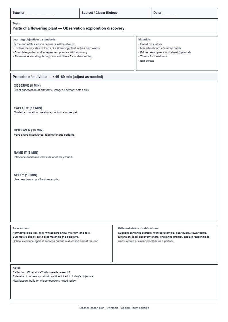Lesson Plan 34: Observation exploration discovery