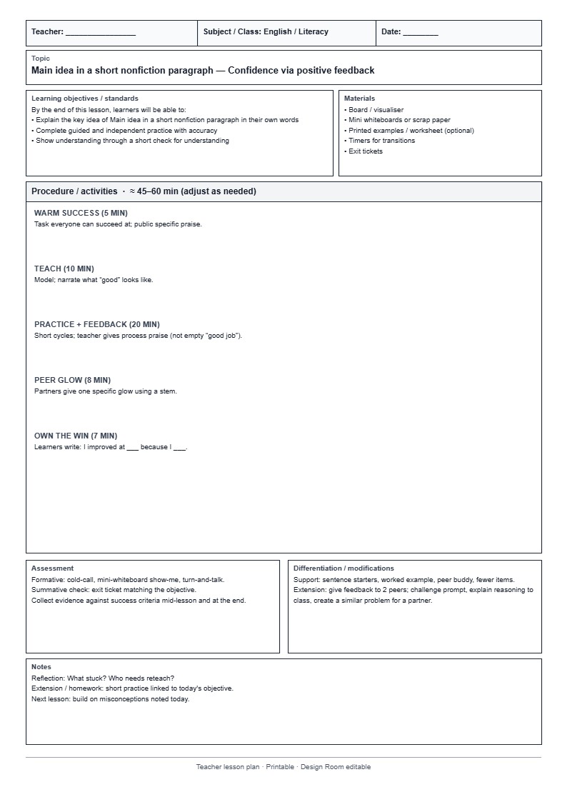 Lesson Plan 36: Confidence via positive feedback