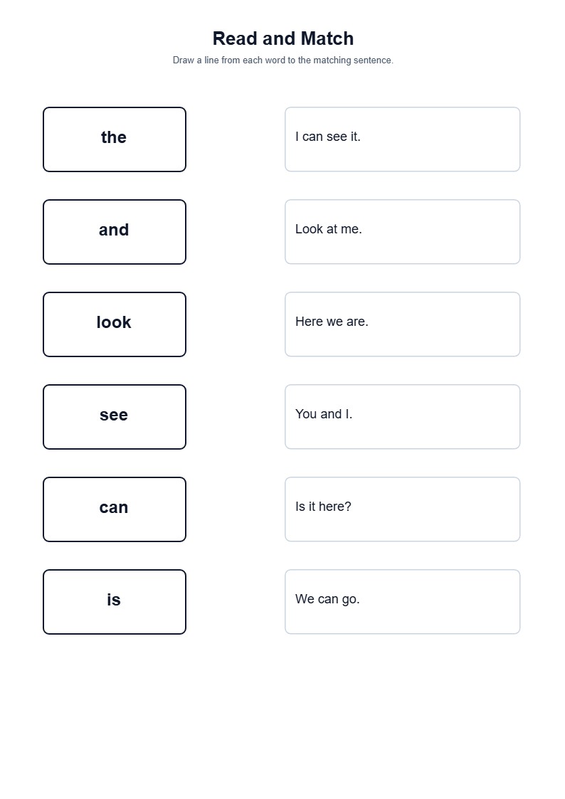 Sight Word Read and Match — free printable template preview