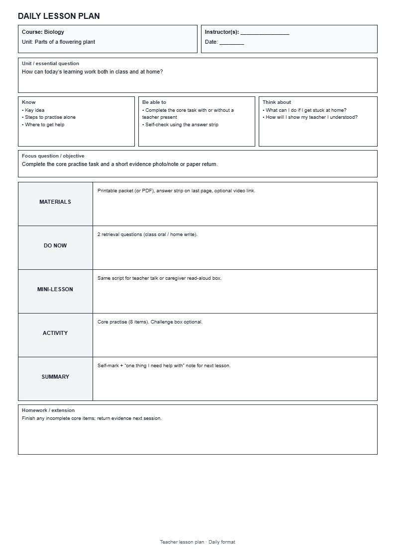 Lesson Plan 44: Classroom and Home Learning