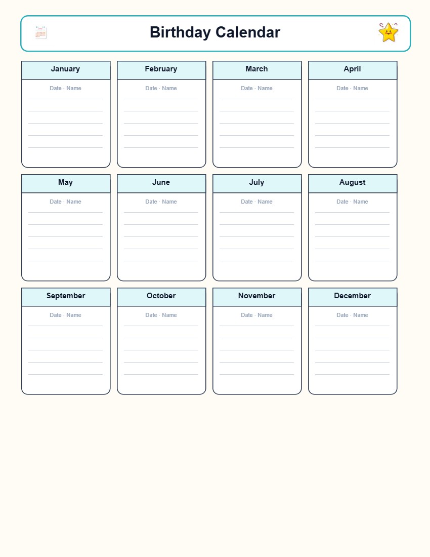 Classroom Birthday Calendar Chart