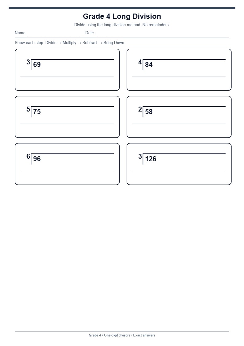Grade 4 Long Division (No Remainders)