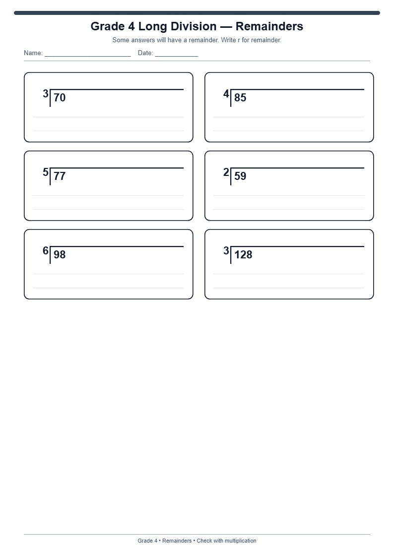 Grade 4 Long Division With Remainders