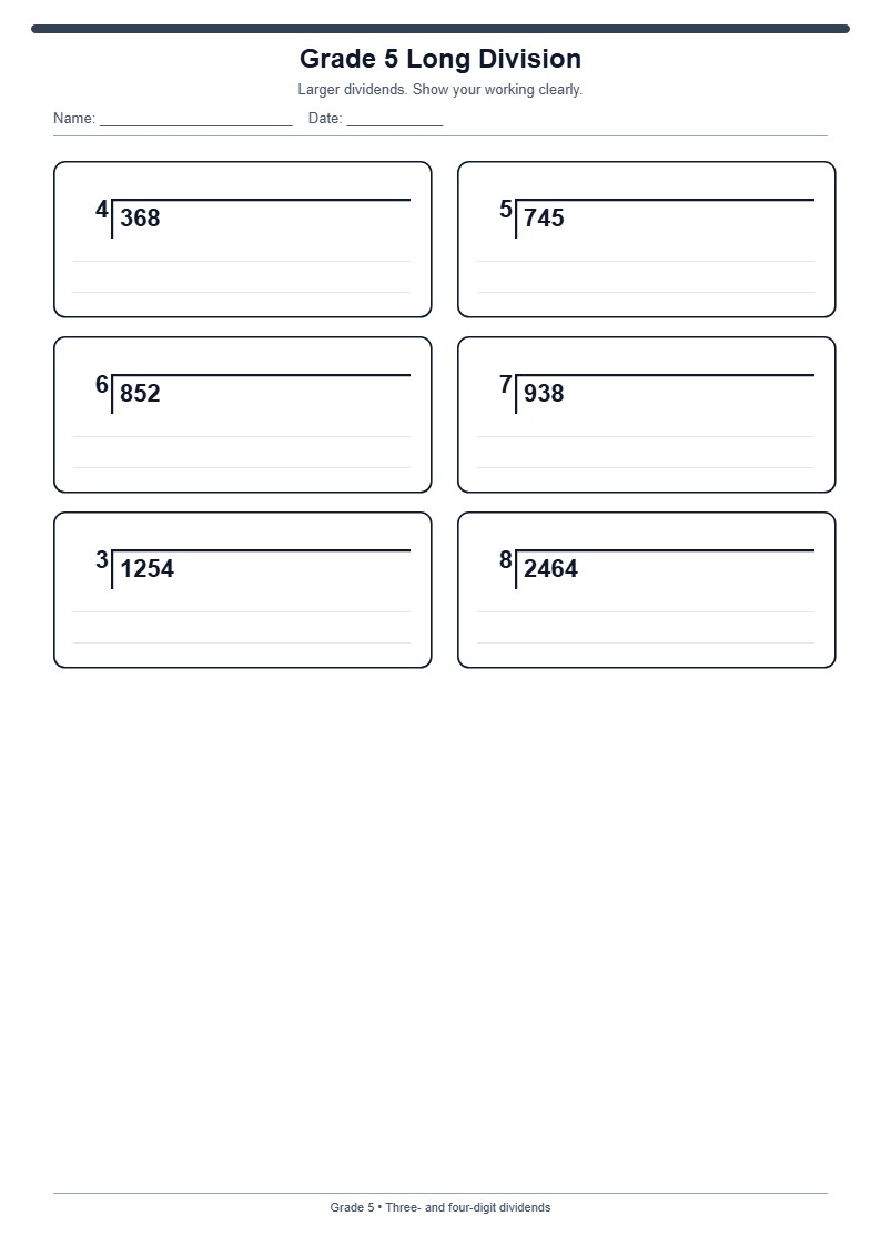 Grade 5 Long Division Practice