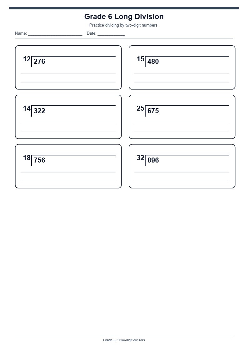 Grade 6 Long Division (Two-Digit Divisors)