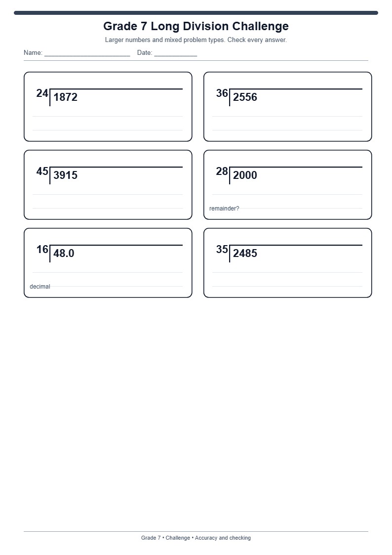 Grade 7 Long Division Challenge