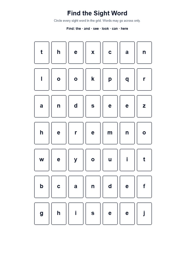 Find the Sight Word Grid — free printable template preview