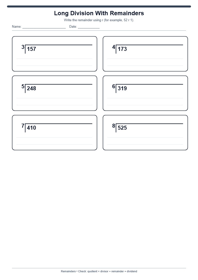 Long Division With Remainders Worksheet