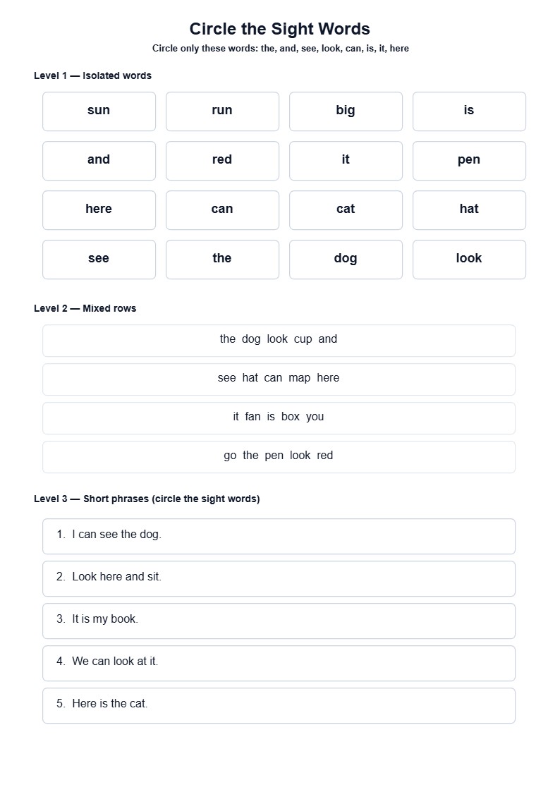 Circle the Sight Words