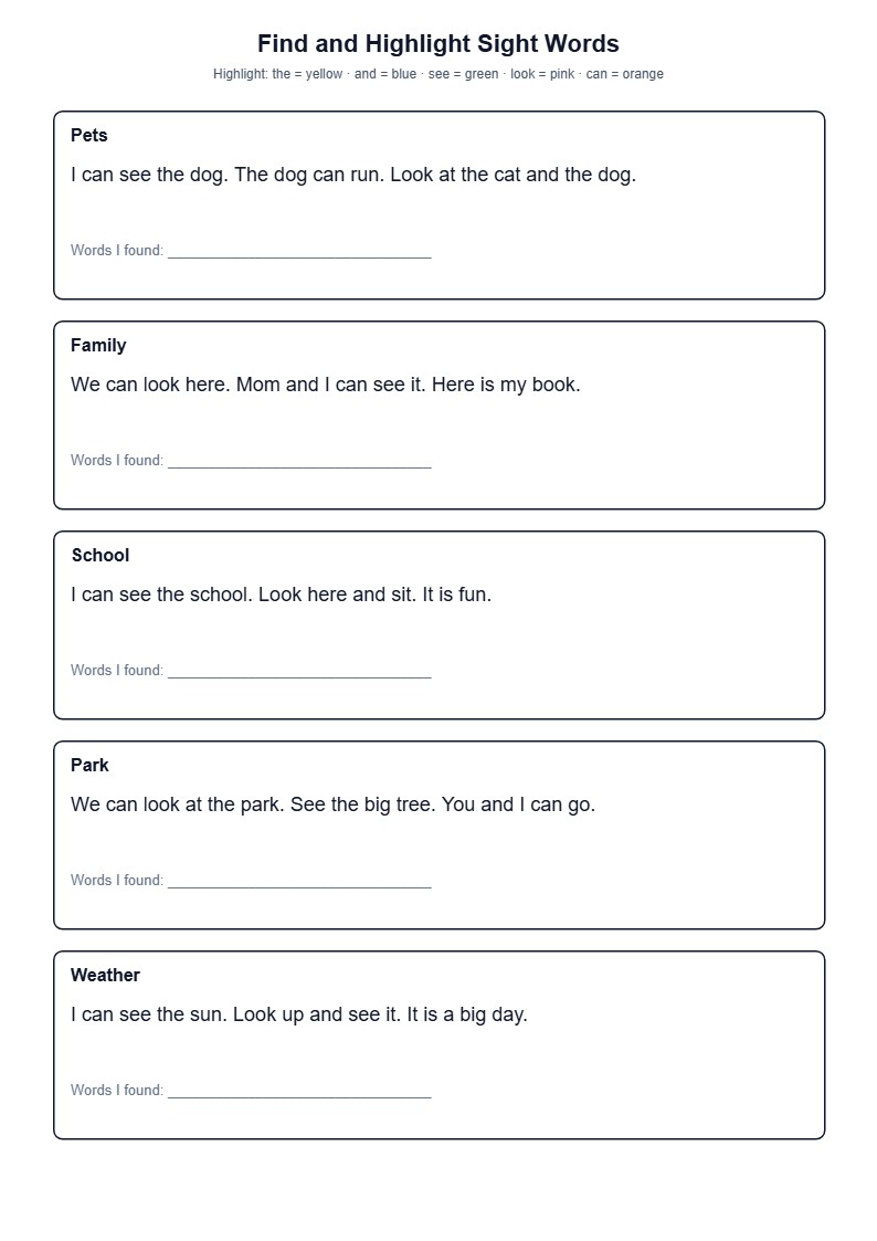 Find and Highlight Sight Words