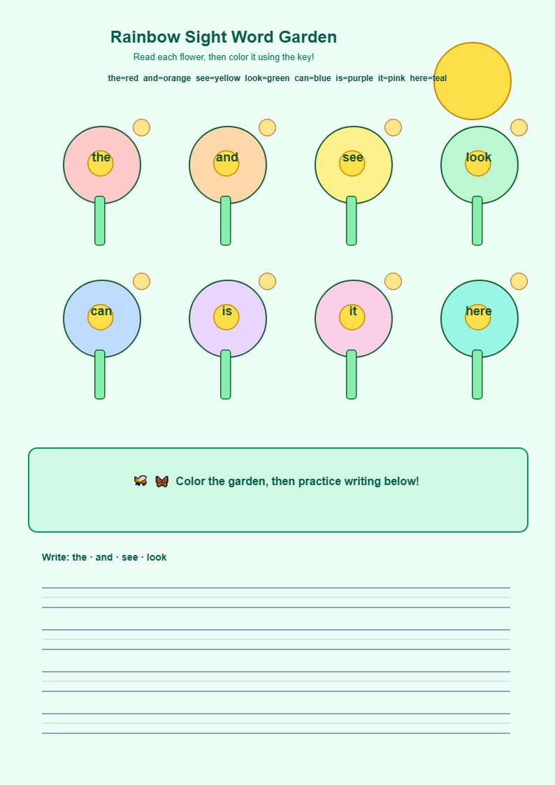 Rainbow Sight Word Garden