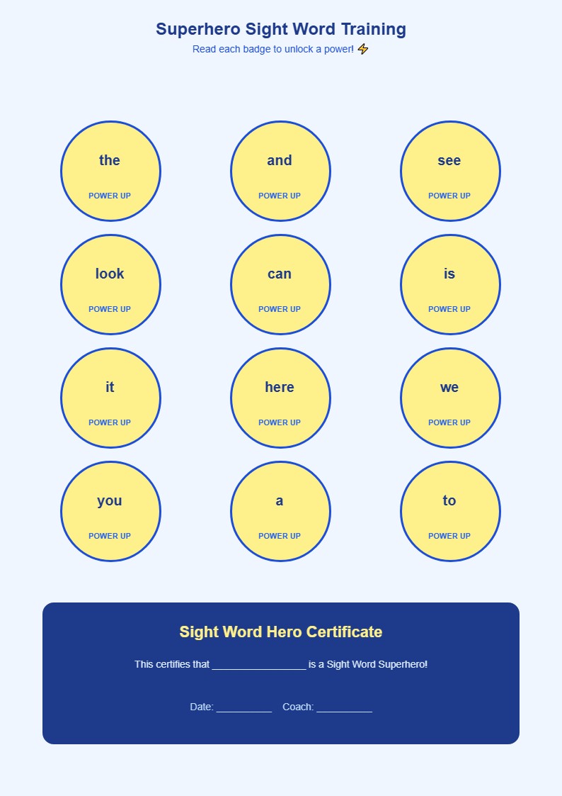 Superhero Sight Word Training