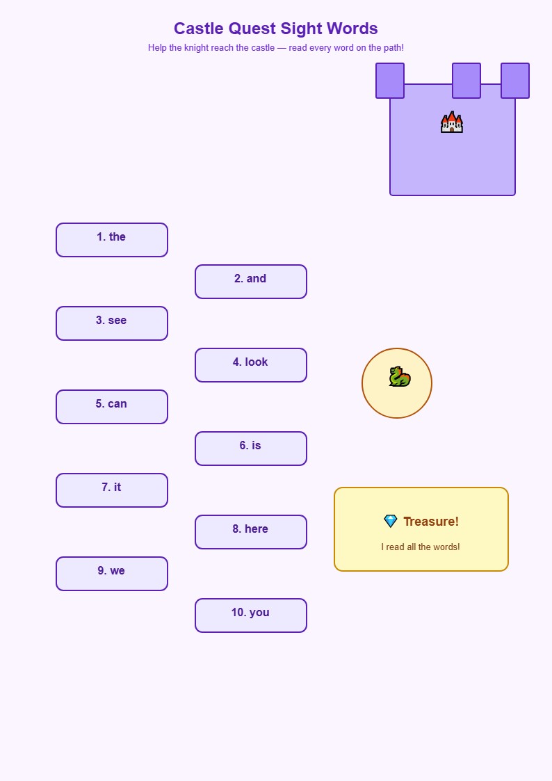 Castle Quest Sight Words