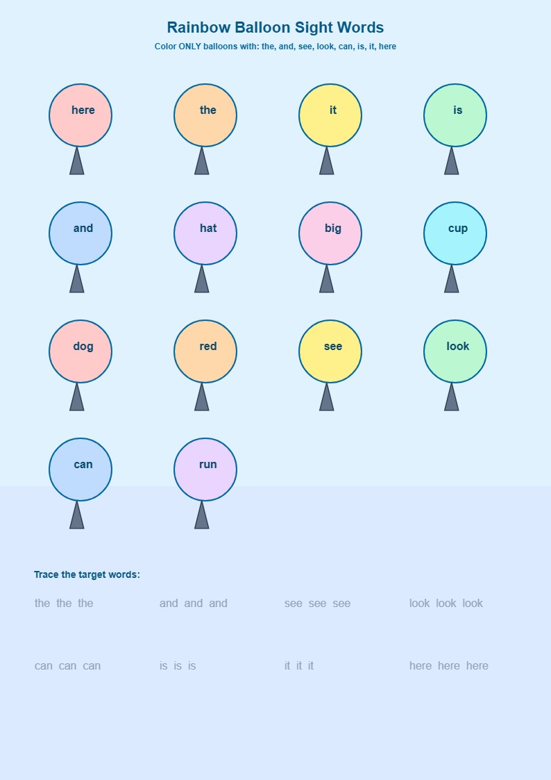 Rainbow Balloon Sight Words