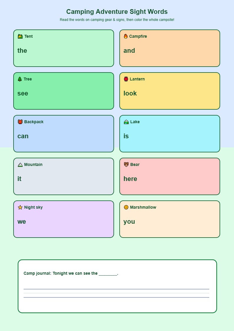 Camping Adventure Sight Words