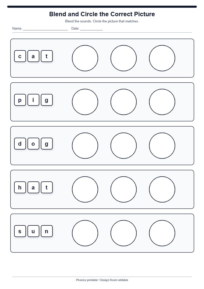 Blend and Circle the Correct Picture — free printable template preview