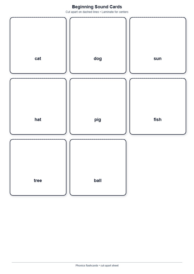 Beginning Sound Cards — free printable template preview