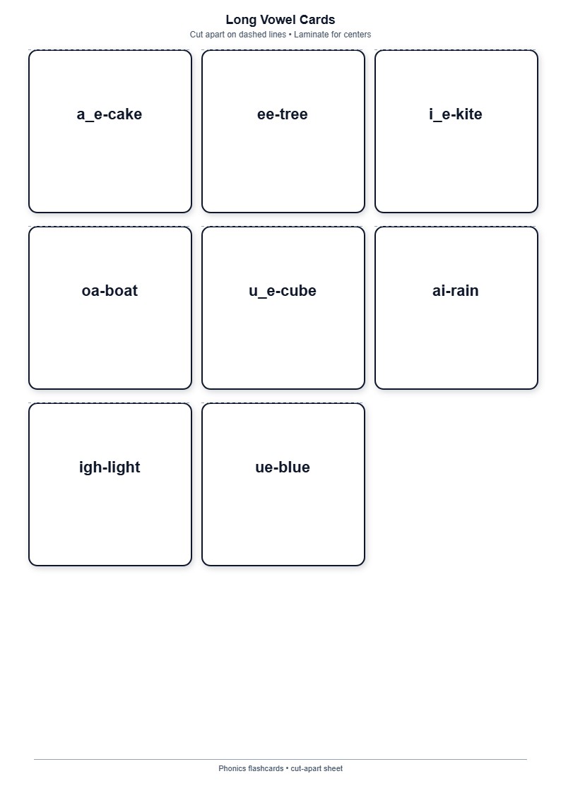 Long Vowel Cards — free printable template preview
