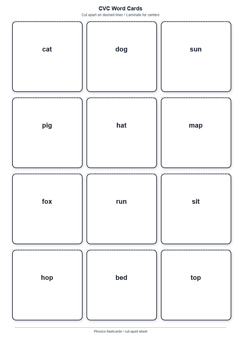 CVC Word Cards — free printable template preview