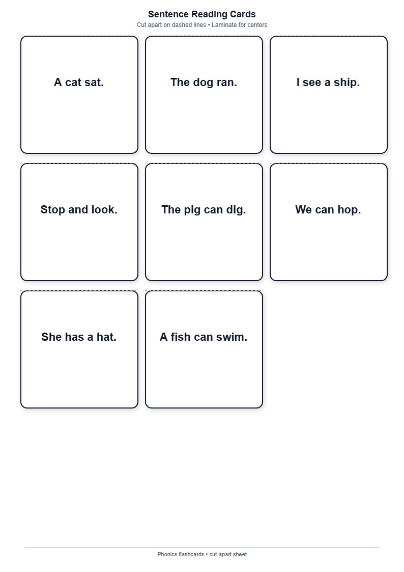 Sentence Reading Cards — free printable template preview