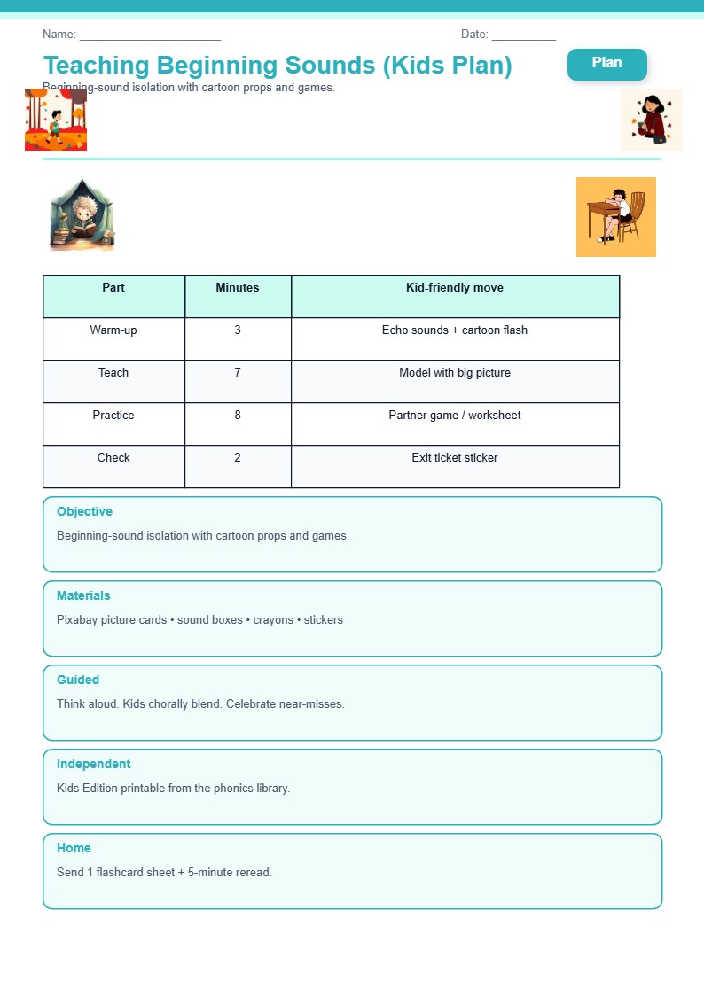 Teaching Beginning Sounds (Kids Plan)