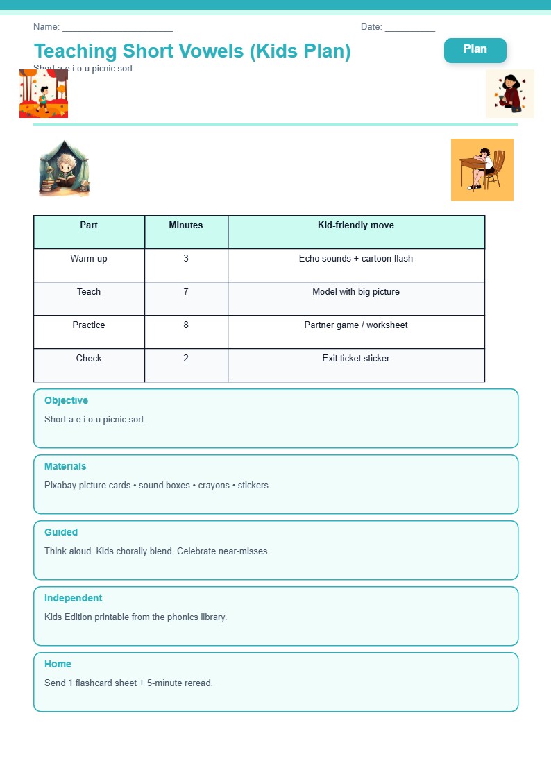 Teaching Short Vowels (Kids Plan)