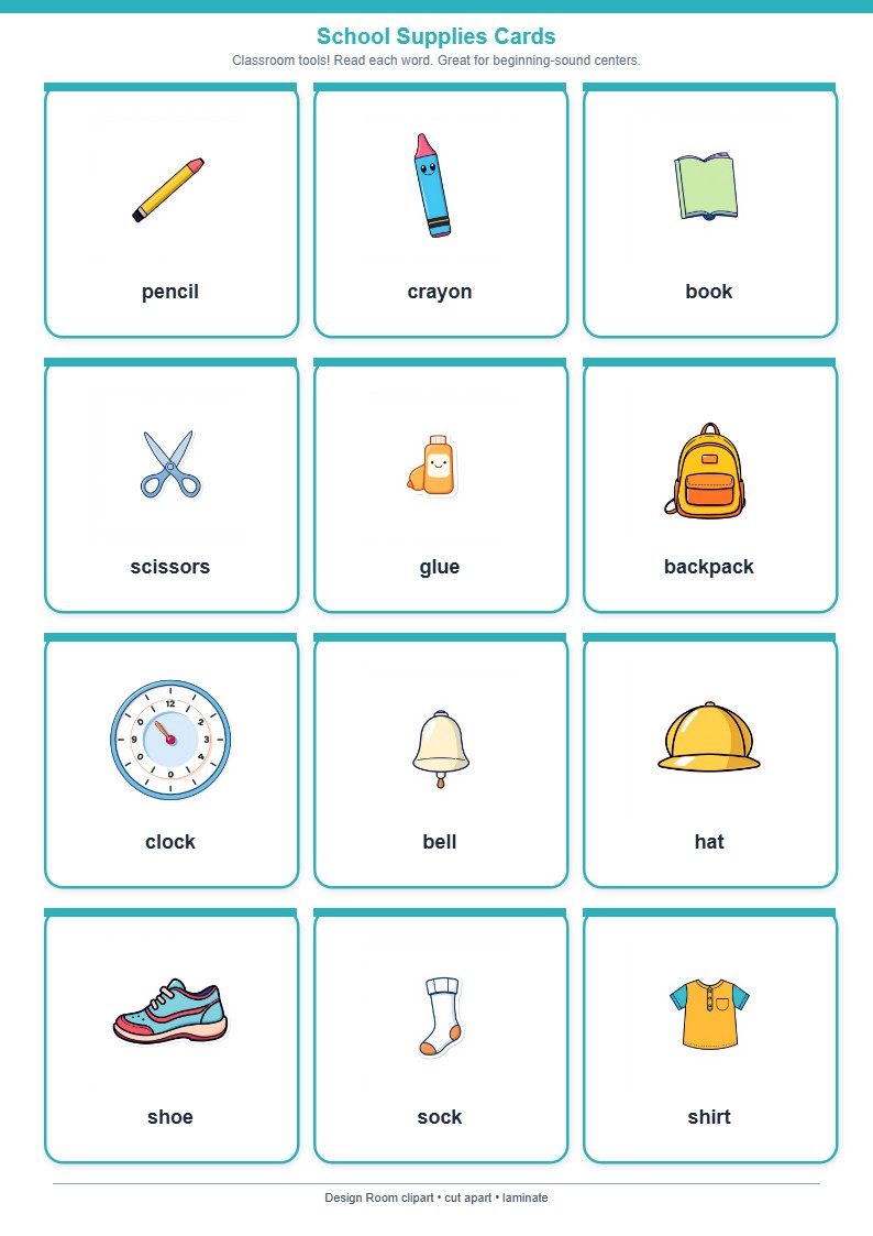 School Supplies Cards