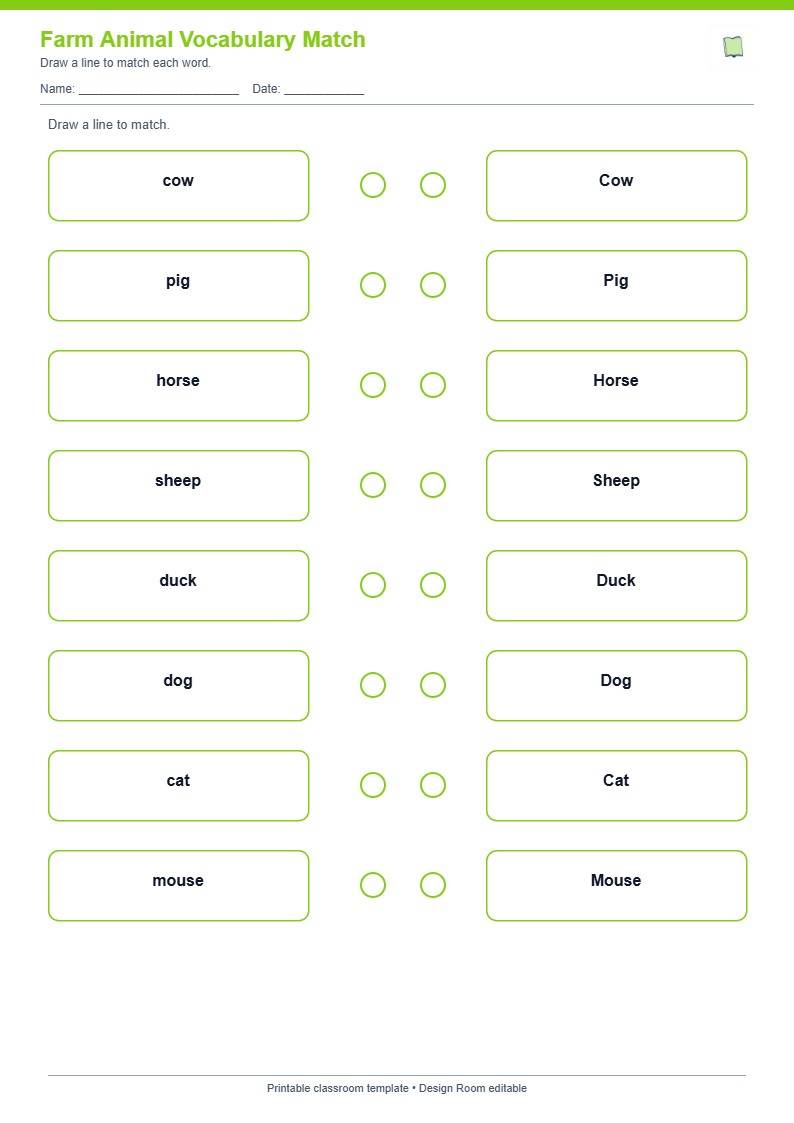 Farm Animal Vocabulary Match