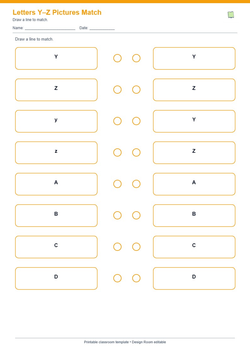 Letters Y–Z Pictures Match