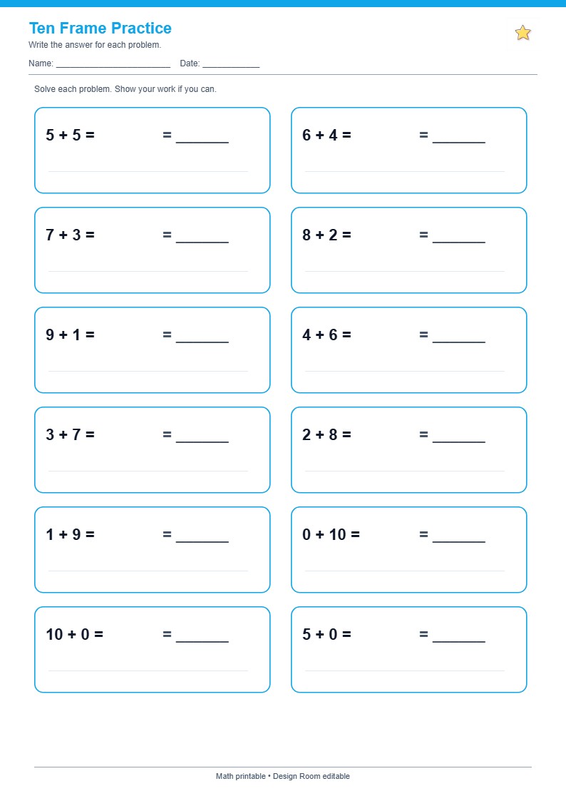 Ten Frame Practice — free printable template preview