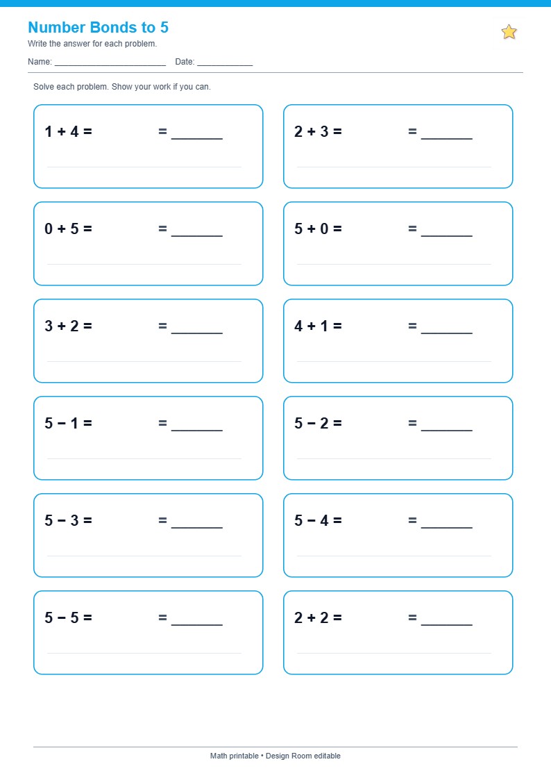 Number Bonds to 5
