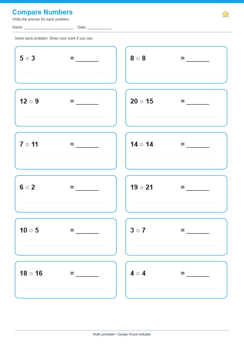 Compare Numbers — free printable template preview