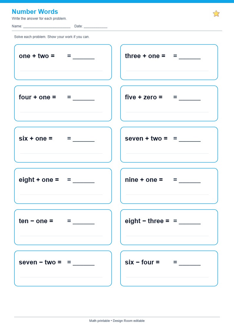 Number Words — free printable template preview