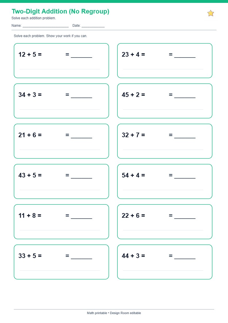 Two-Digit Addition (No Regroup)