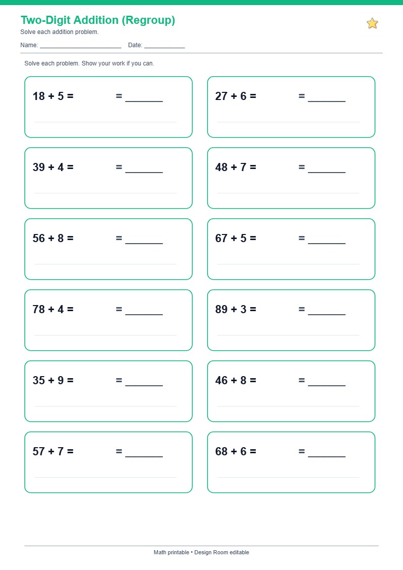 Two-Digit Addition (Regroup)