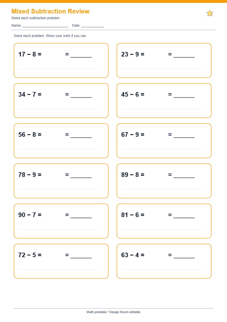 Mixed Subtraction Review — free printable template preview