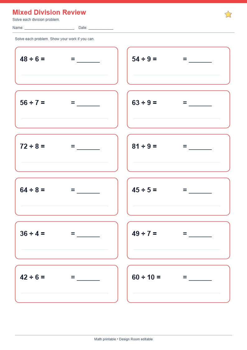 Mixed Division Review — free printable template preview