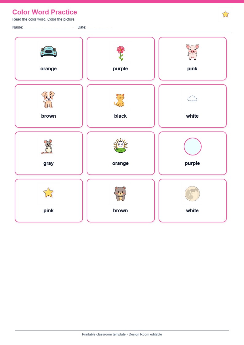 Color Word Practice — free printable template preview