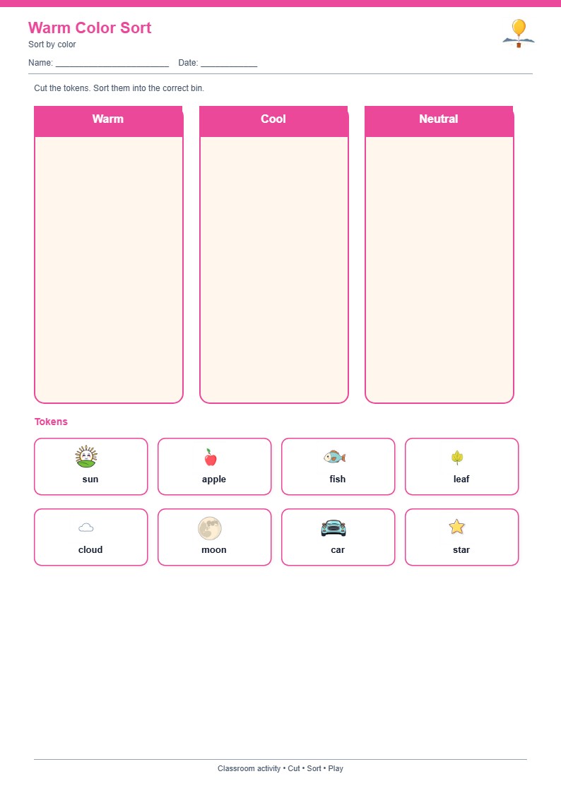 Warm Color Sort — free printable template preview
