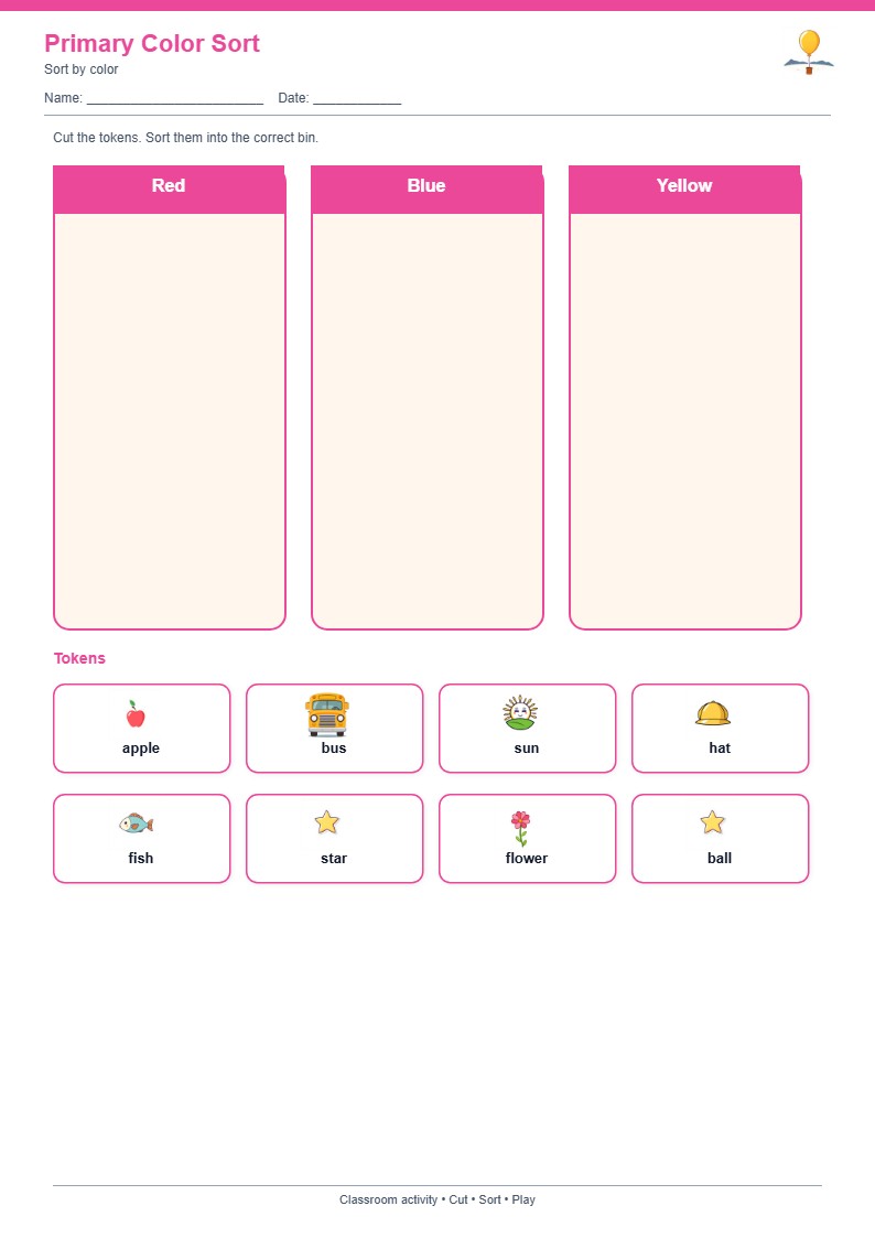 Primary Color Sort — free printable template preview