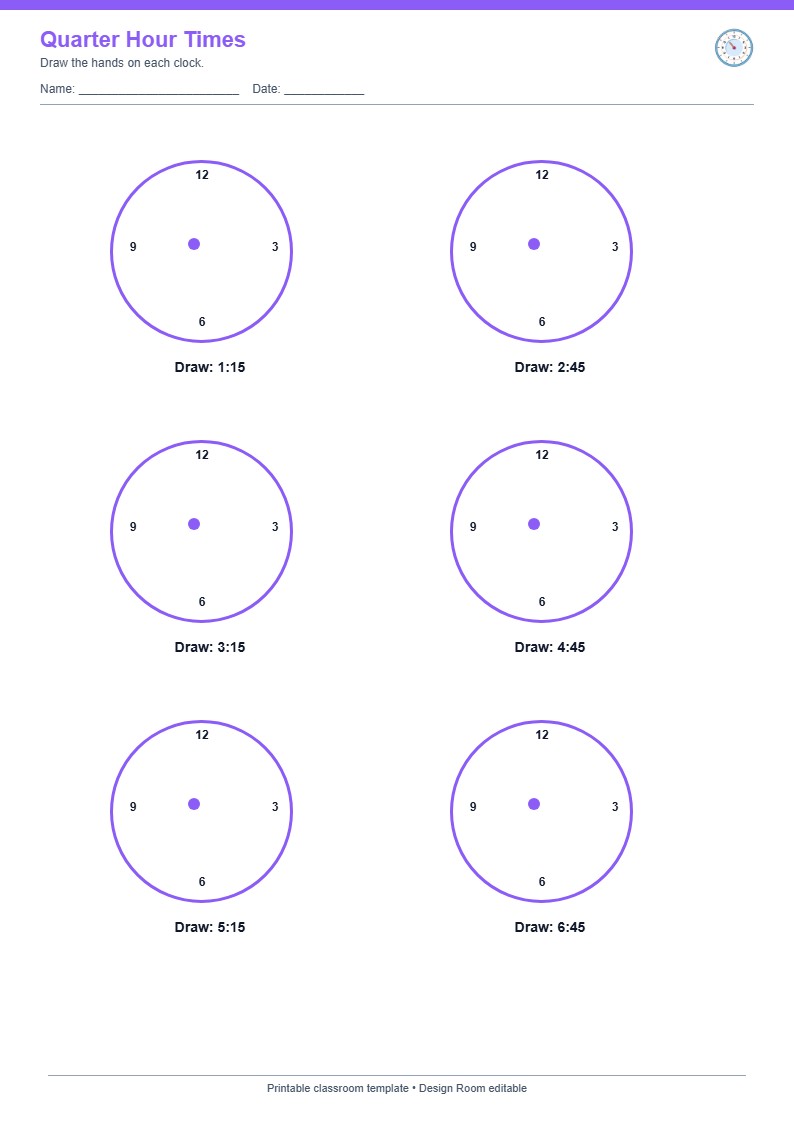 Quarter Hour Times — free printable template preview